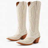 Women's White Leather Western Boots
