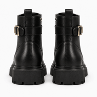 Women's Black Flat Leather Ankle Boots