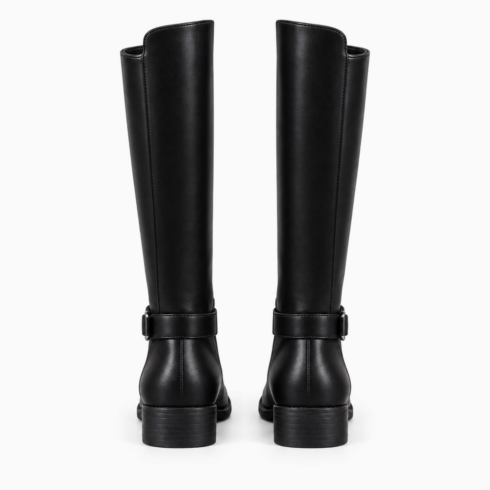 Women's Black Flat Leather Boots
