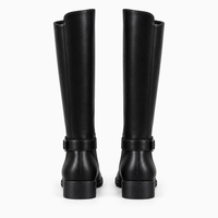 Women's Black Flat Leather Boots