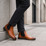Men's Camel Leather Ankle Boots