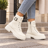 Women's White Leather Boots