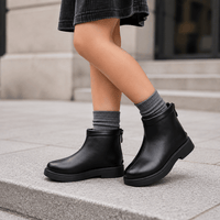 Girls' Black Leather Ankle Boots