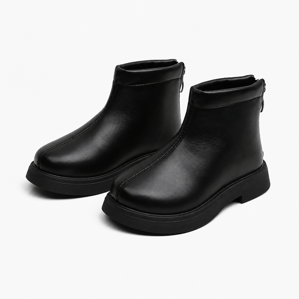 Girls' Black Leather Ankle Boots
