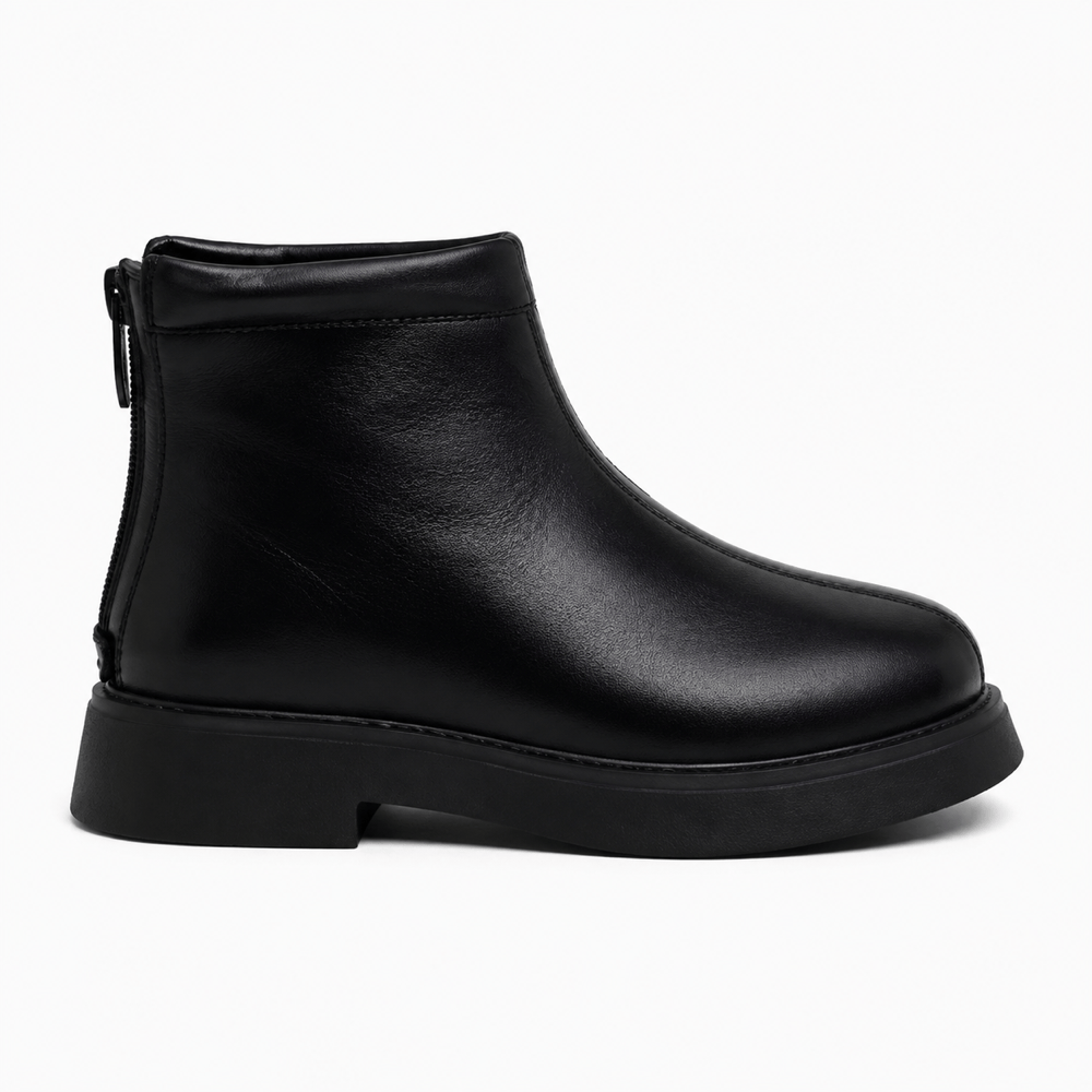 Girls' Black Leather Ankle Boots