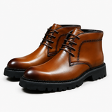 Men's Camel Leather Lace-Up Ankle Boots