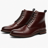 Men's Luxury-Inspired Red Leather Lace-Up Ankle Boots