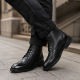 Men's Black Leather Lace-Up Ankle Boots