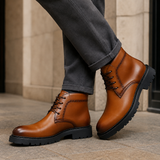Men's Camel Leather Lace-Up Ankle Boots