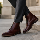 Men's Luxury-Inspired Red Leather Lace-Up Ankle Boots