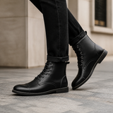 Men's Black Leather Lace-Up Boots