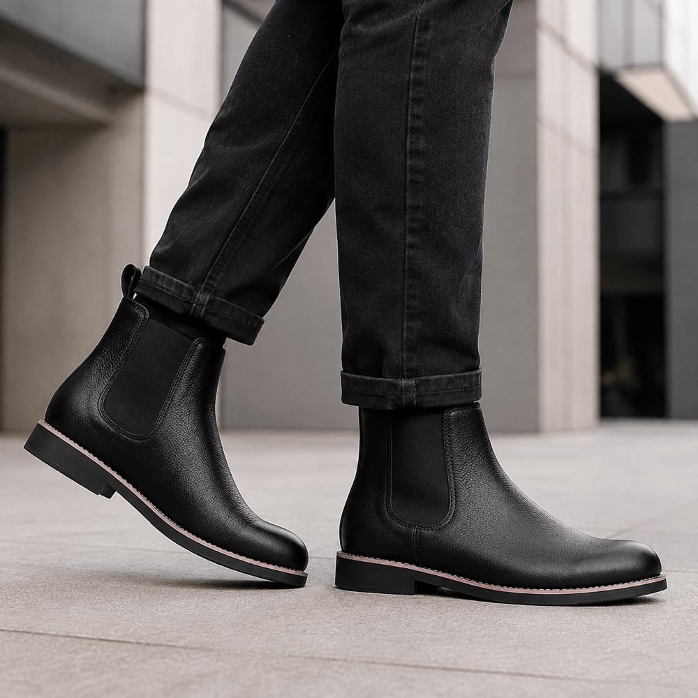 Men's Black Leather Ankle Boots
