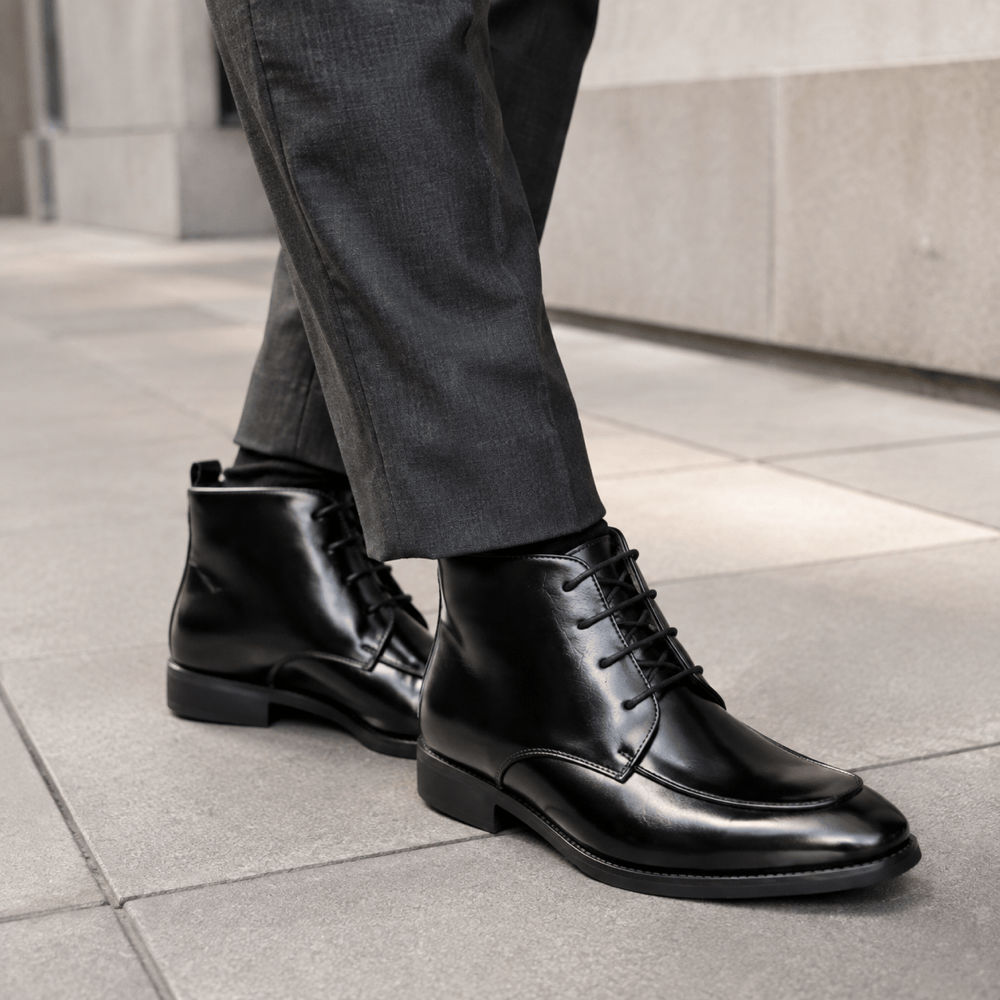 Men's Black Leather Lace-Up Ankle Boots