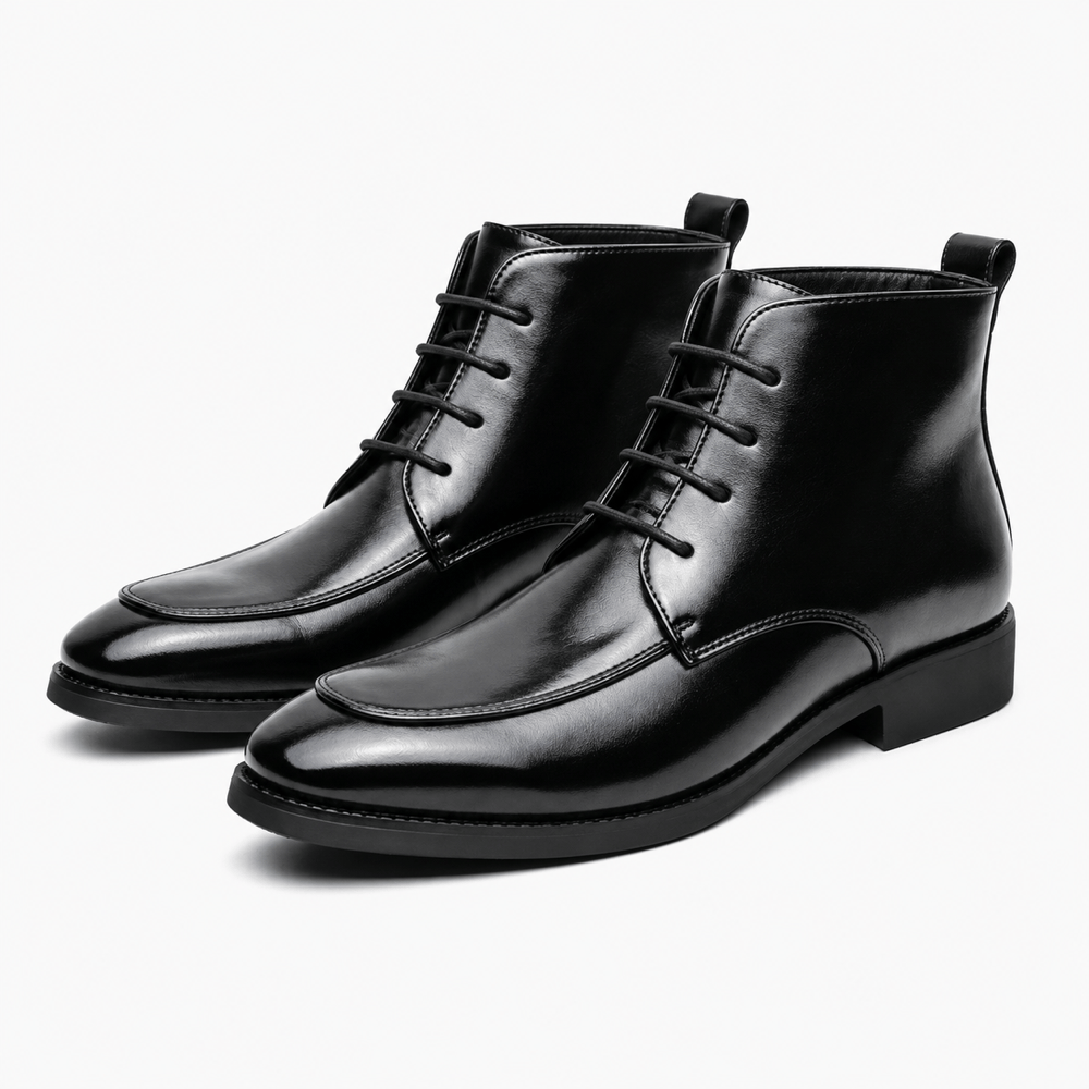 Men's Black Leather Lace-Up Ankle Boots