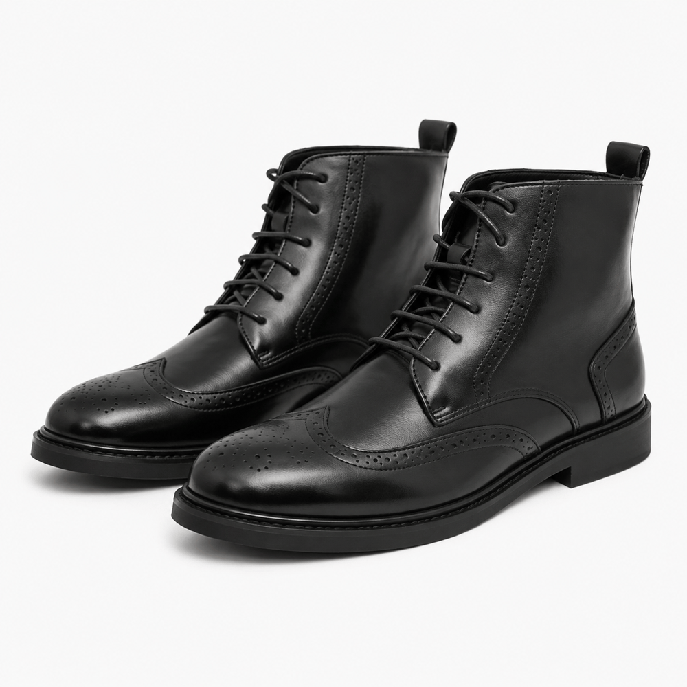 Men's Black Leather Lace-Up Ankle Boots