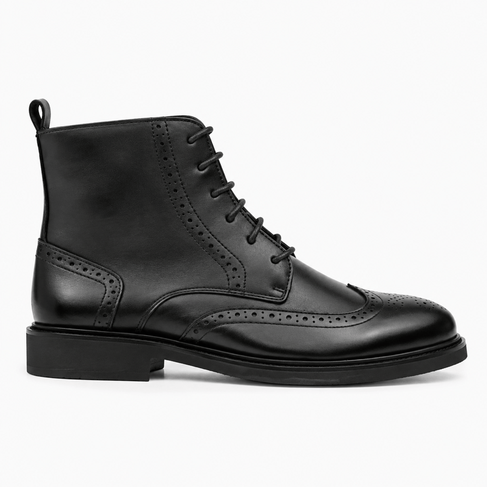 Men's Black Leather Lace-Up Ankle Boots