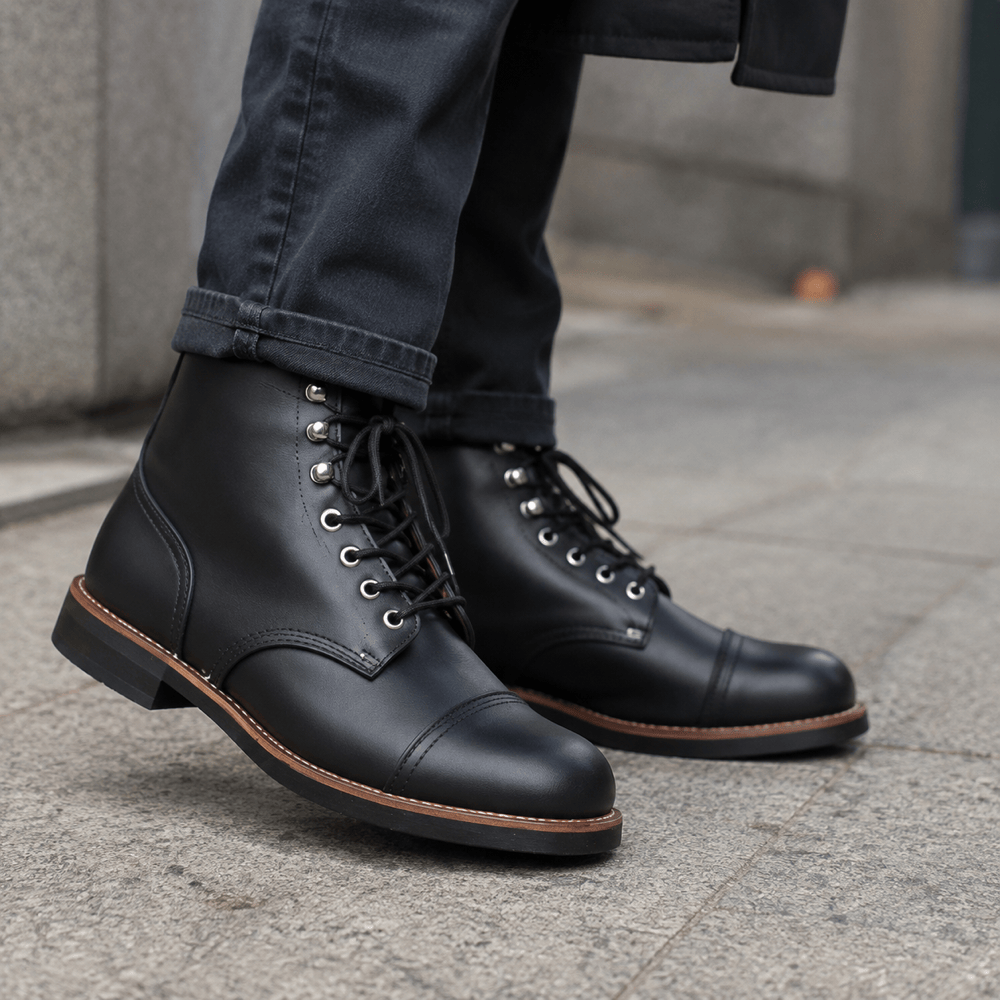 Men's Black Leather Lace-Up Boots