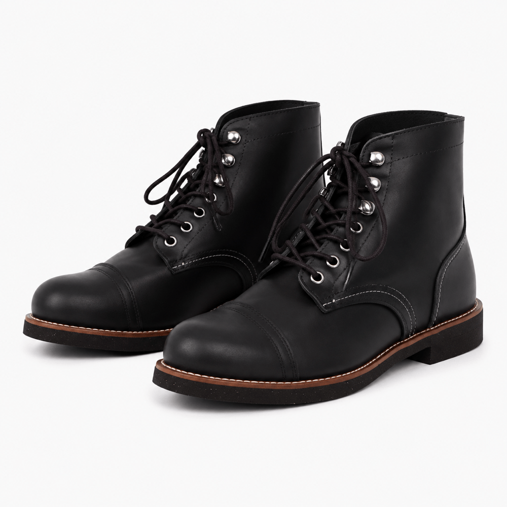 Men's Black Leather Lace-Up Boots