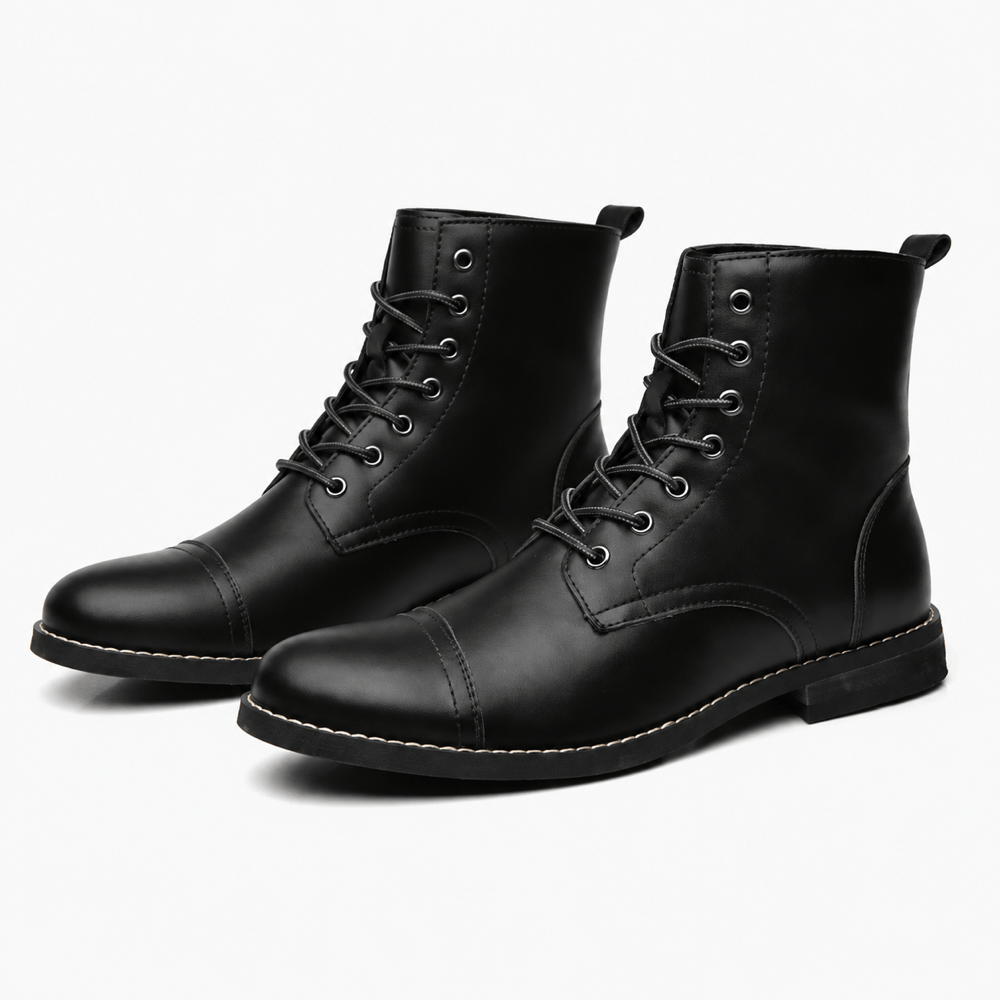Men's Black Leather Lace-Up Boots