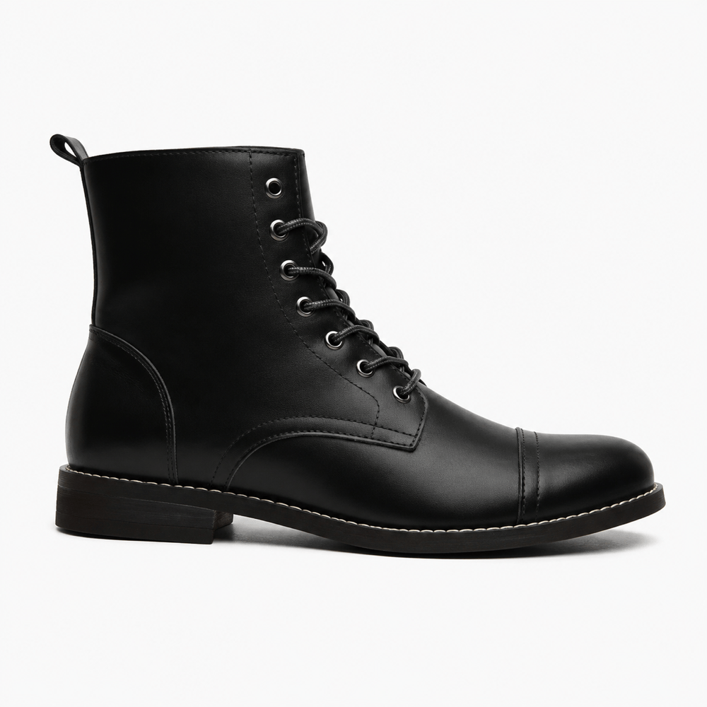 Men's Black Leather Lace-Up Boots