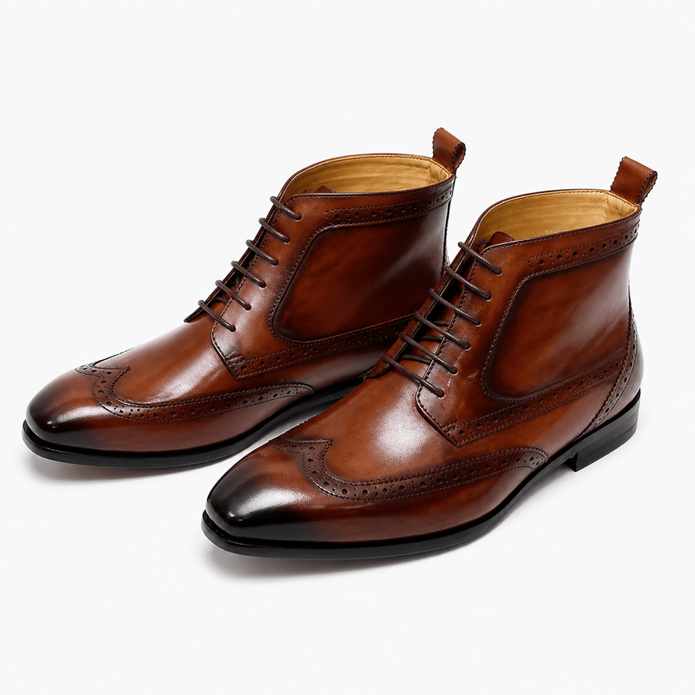 Men's Brown Leather Lace-Up Ankle Boots