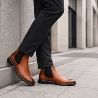 Men's Camel Leather Ankle Boots