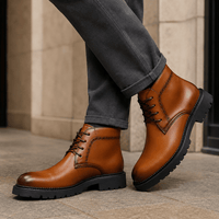 Men's Camel Leather Lace-Up Ankle Boots