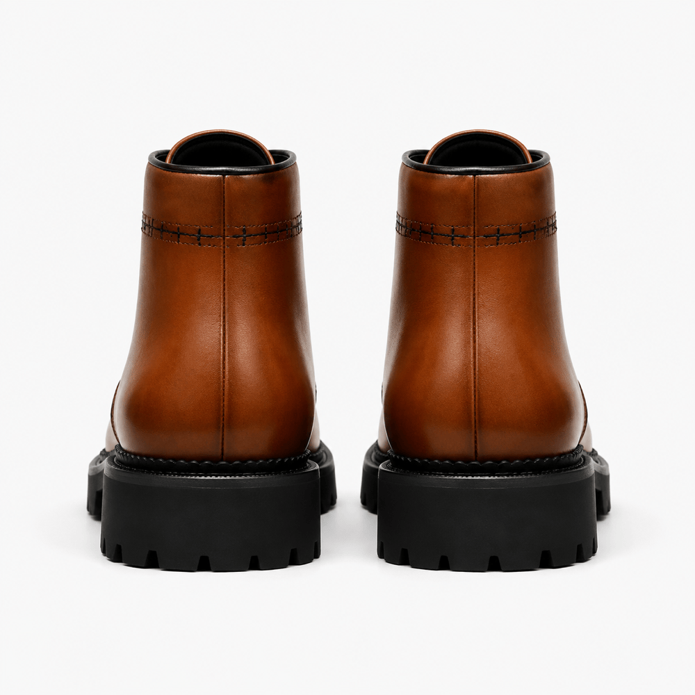 Men's Camel Leather Lace-Up Ankle Boots