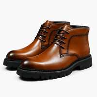 Men's Camel Leather Lace-Up Ankle Boots