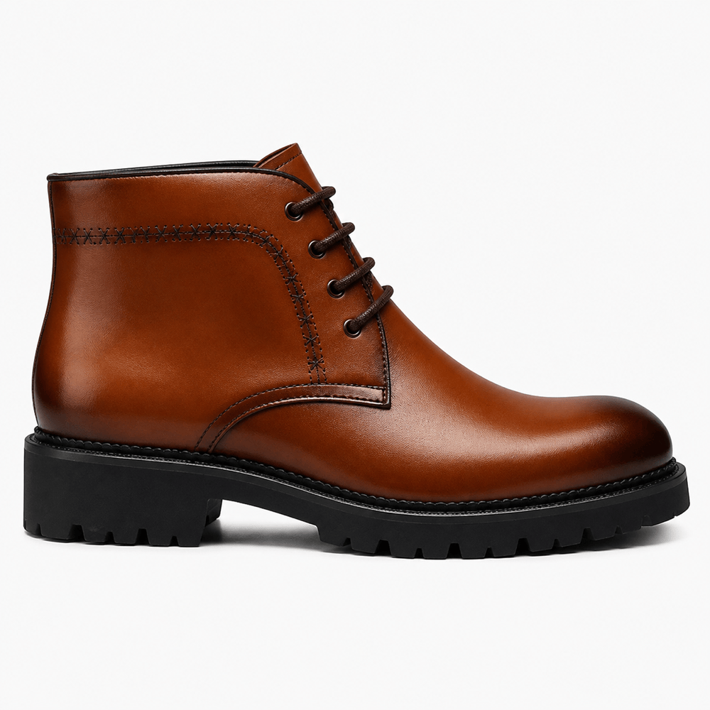 Men's Camel Leather Lace-Up Ankle Boots