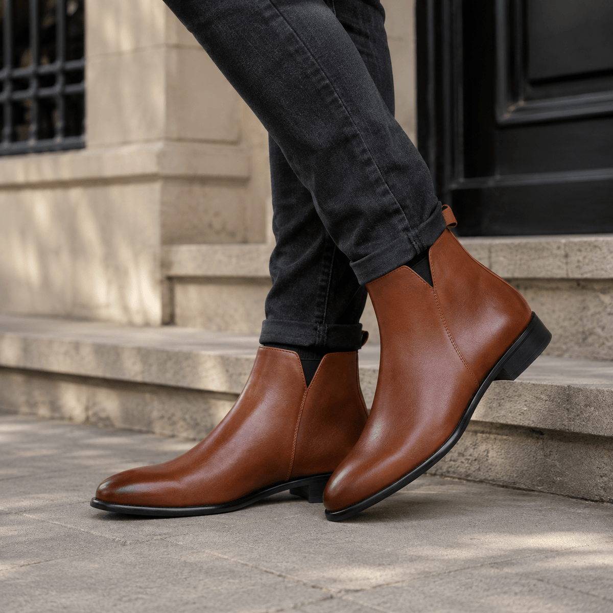 Men's Cognac Leather Ankle Boots