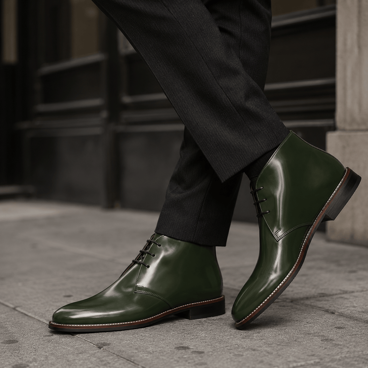 Men's Green Leather Boots