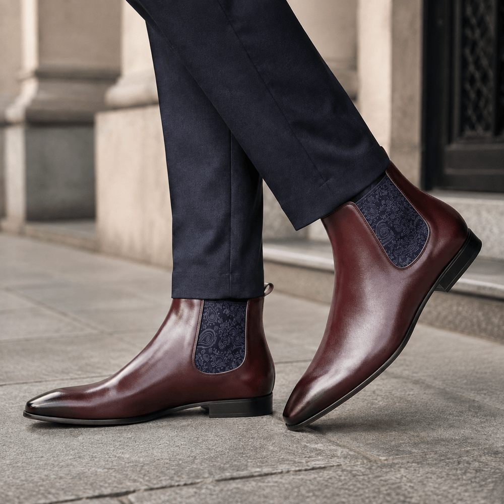 Men's Luxury-Inspired Red Leather Ankle Boots