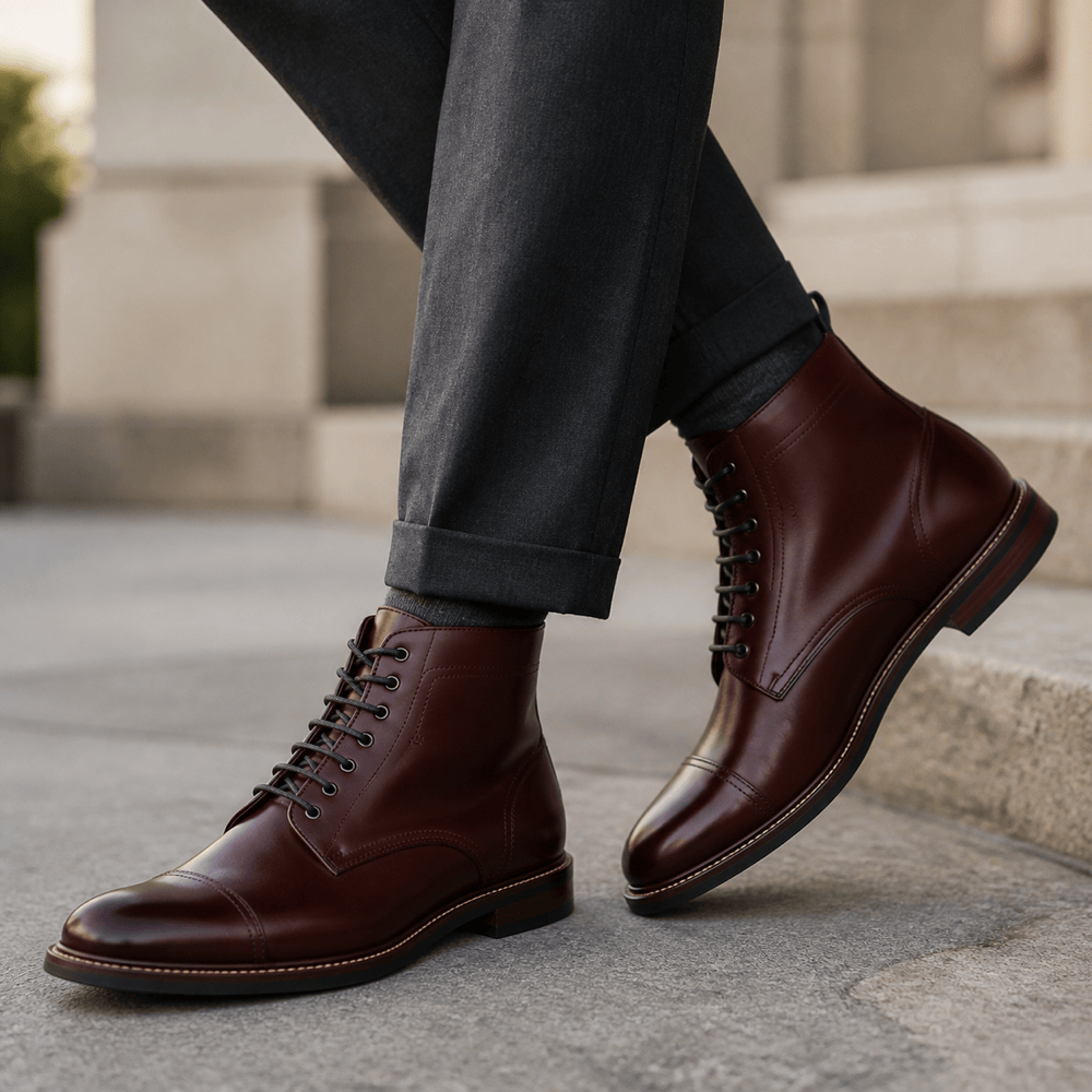 Men's Luxury-Inspired Red Leather Lace-Up Ankle Boots