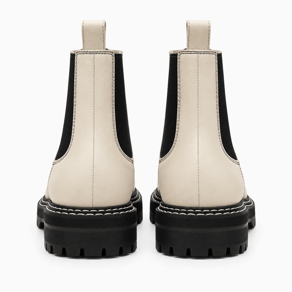 Women's Beige Flat Leather Boots