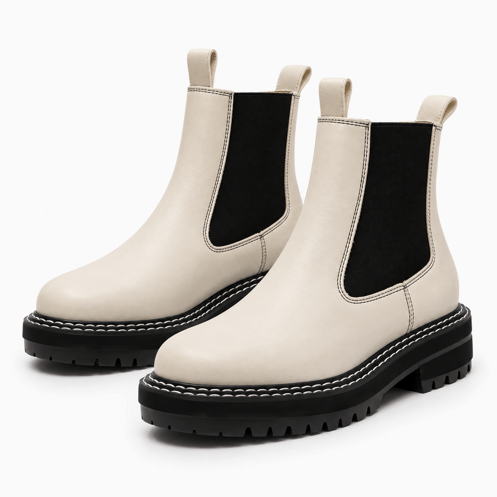 Women's Beige Flat Leather Boots