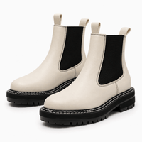 Women's Beige Flat Leather Boots