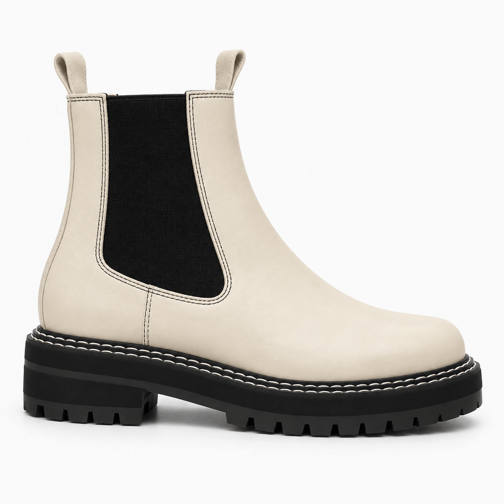 Women's Beige Flat Leather Boots