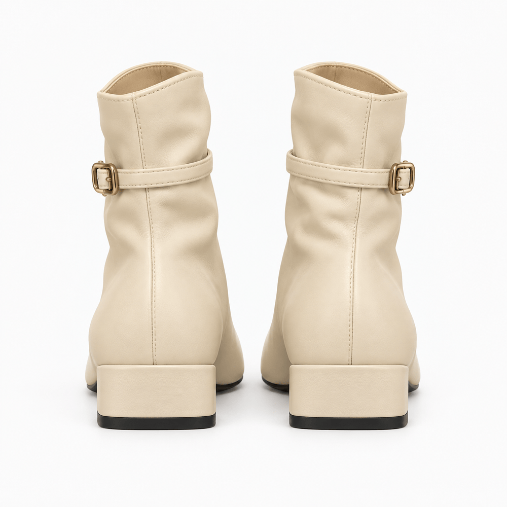 Women's Beige Leather Heeled Boots