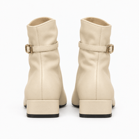 Women's Beige Leather Heeled Boots