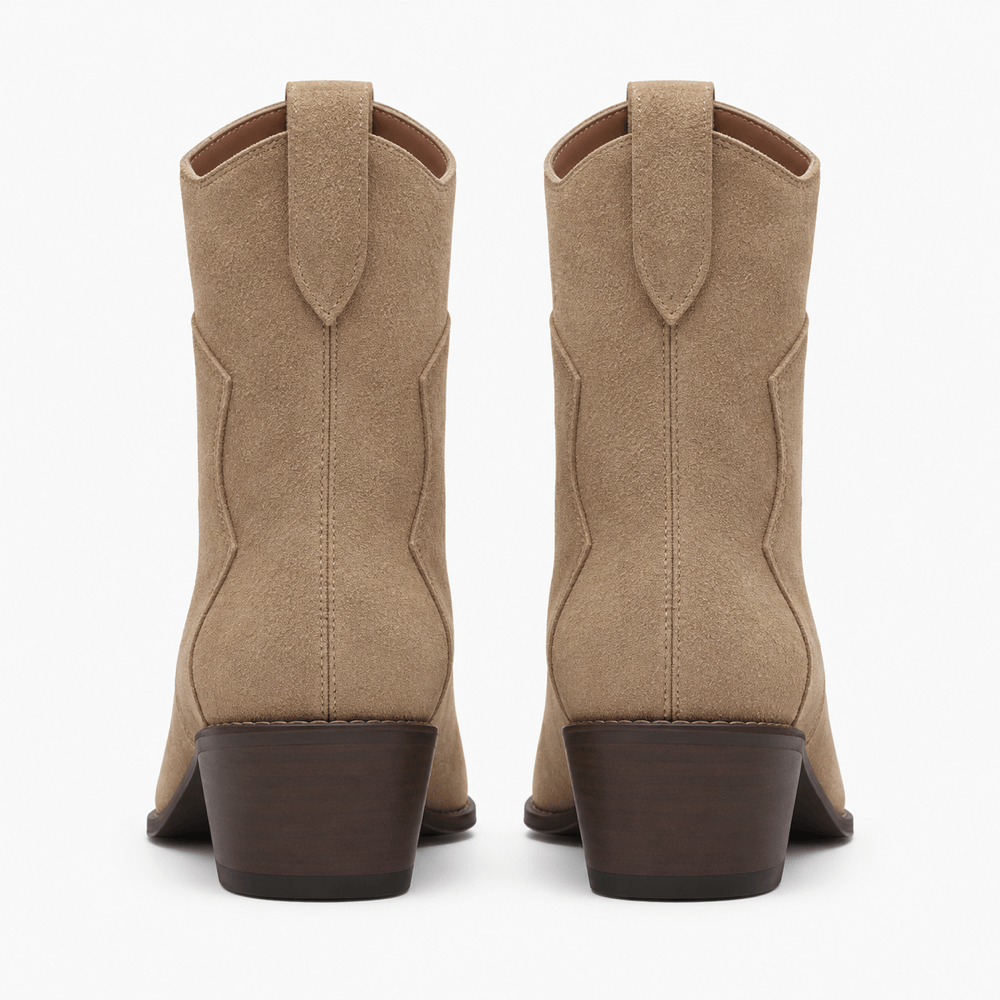 Women's Beige Leather Western Ankle Boots