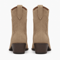 Women's Beige Leather Western Ankle Boots