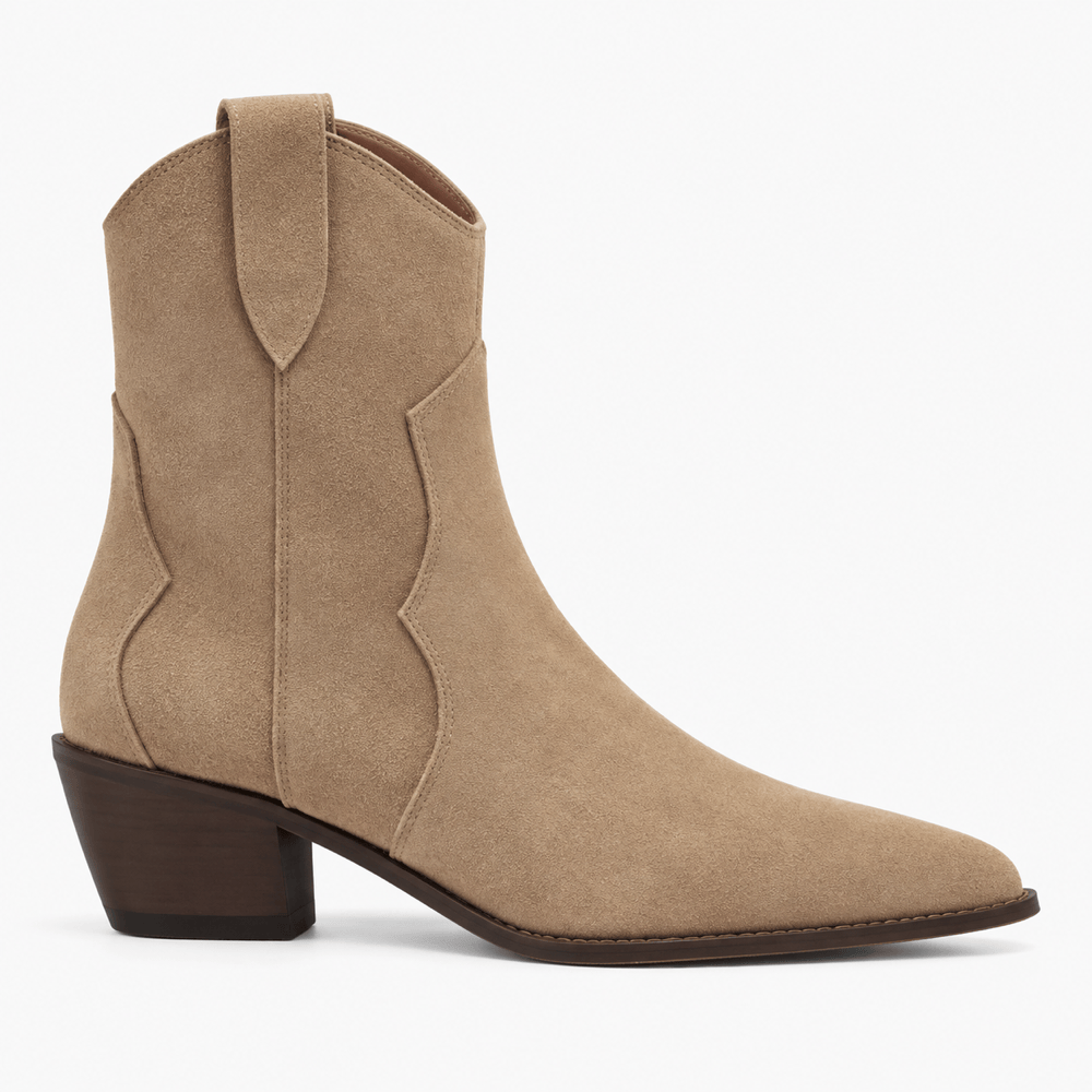 Women's Beige Leather Western Ankle Boots