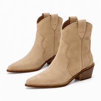 Women's Beige Suede Ankle Boots