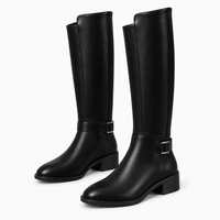 Women's Black Flat Leather Boots