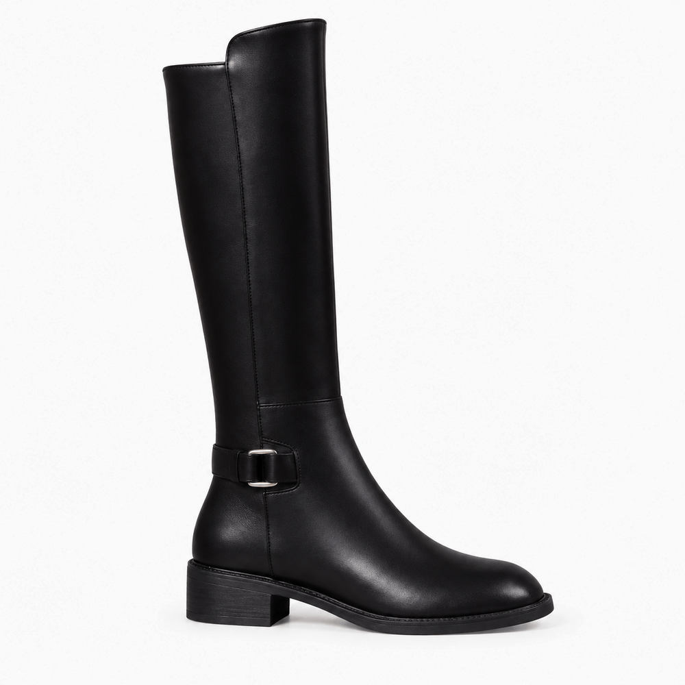 Women's Black Flat Leather Boots