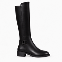 Women's Black Flat Leather Boots