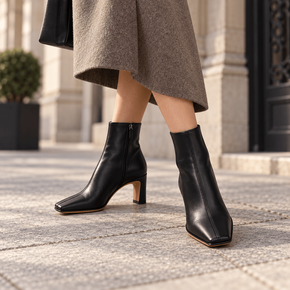 Women's Black Leather Ankle Boots