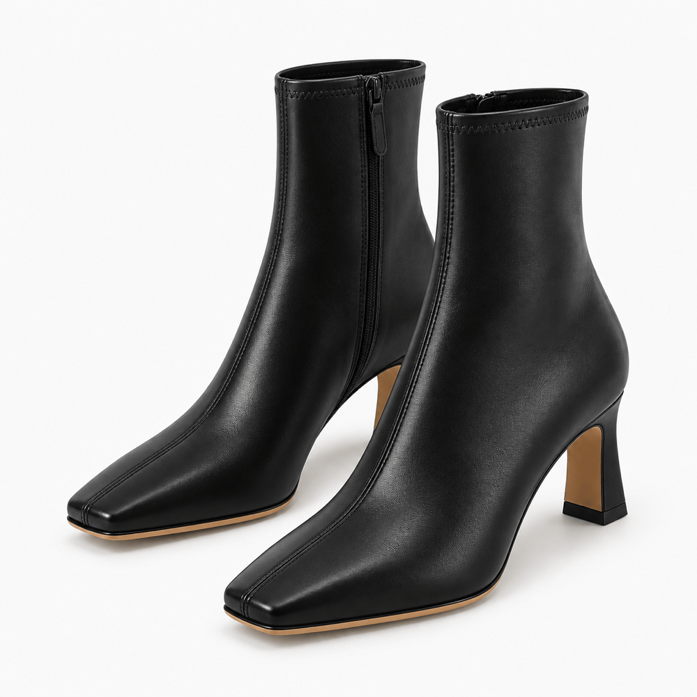 Women's Black Leather Ankle Boots