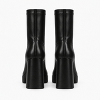 Women's Black Leather Block-Heeled Boots